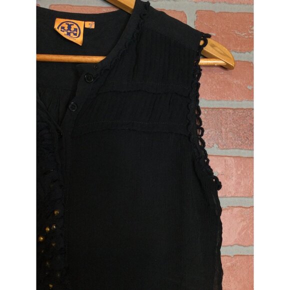 Tory Burch Women Sheer Lined Silk Beaded Sleeveless Blouse Top Black Size 10 - Picture 3 of 6